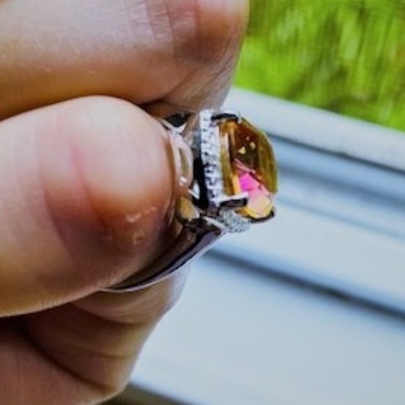 925 SS Genuine Mystic Topaz & Diamond Ring - Picture 9 of 13